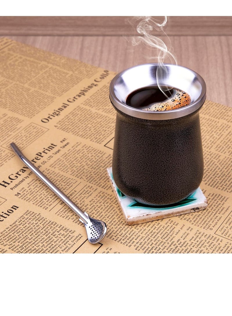 Y&D Yerba Mate Cup Black Stainless Steel And Bombilla Set 8oz Gourd Double Walled Tea With Straw  - Image 4