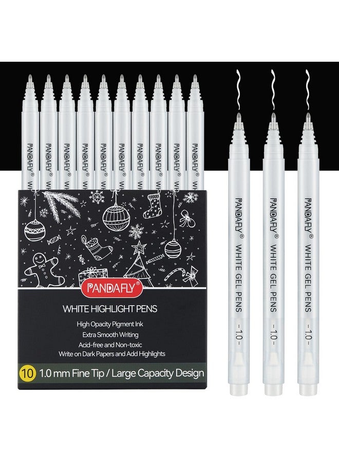 باندافلاي أقلام جل بيضاء من باندافلاي، عبوة من 10 أقلام، رأس رفيع 1 مم، لتسليط الضوء على الأعمال الفنية ورسم الفنانين، أقلام تسليط الضوء البيضاء على الورق الأسود، أقلام حبر جل بيضاء للرسم والتوضيح وصناعة البطاقات - Image 1