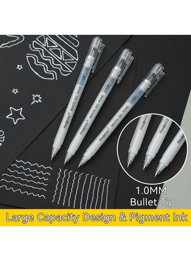 باندافلاي أقلام جل بيضاء من باندافلاي، عبوة من 10 أقلام، رأس رفيع 1 مم، لتسليط الضوء على الأعمال الفنية ورسم الفنانين، أقلام تسليط الضوء البيضاء على الورق الأسود، أقلام حبر جل بيضاء للرسم والتوضيح وصناعة البطاقات - Image 2