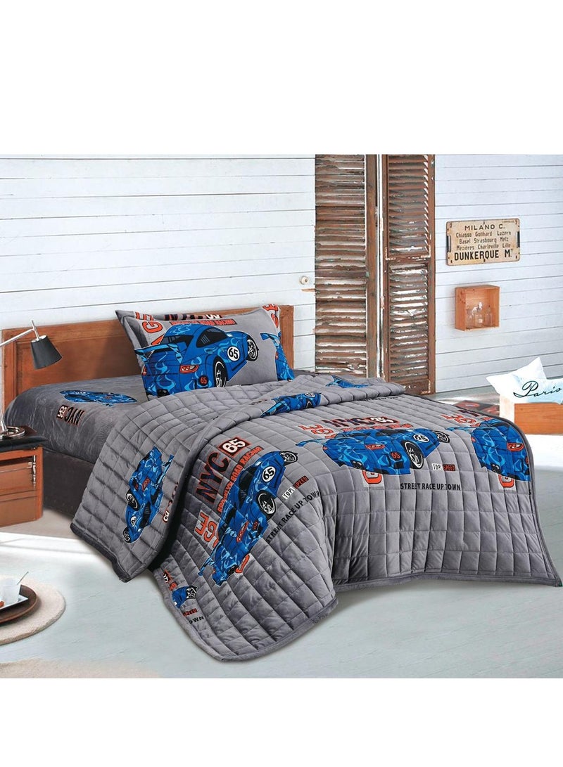 MingLi 3 Pieces Winter Quilt Set Kids Cartoon Soft Velvet Compressed