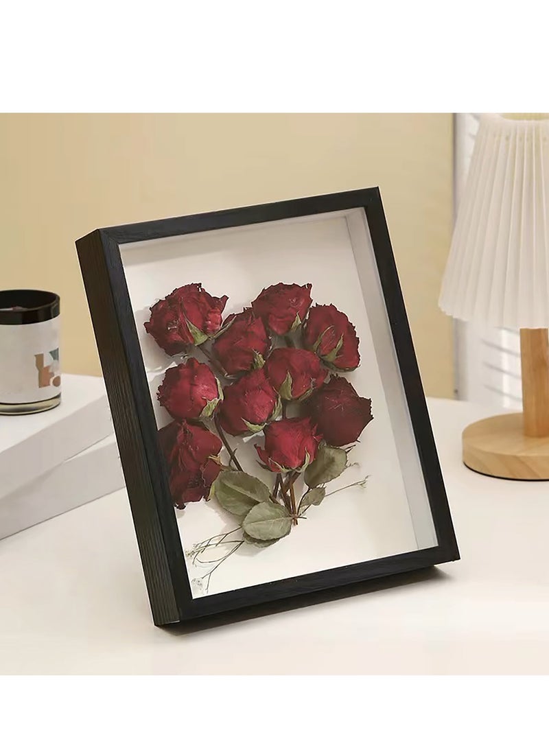 2pcs Shadow Box Frame Display Case 8x10'', Dried Flower Photo Frame, 3D Picture Frame Display Case Deeper 3cm with Transparent Acrylic Panel for Photos, DIY Crafts, Wedding Souvenir (Black 8x10)