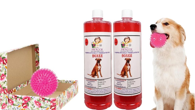 swacch Shampoo | Puppy Safe Shampoo | PH Balanced | Ditch to Itch for Boxer Dog Shampoo 2 Litre (Strawberry) + Spike Ball Chew Toy Combo Pack - Image 1