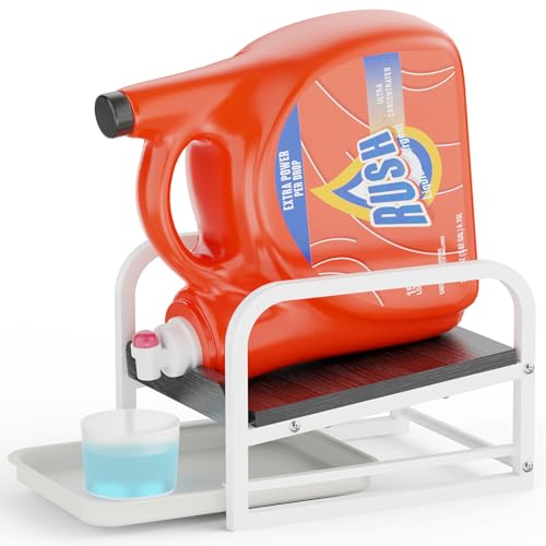 PAPAGIFTREE Laundry Detergent Holder Liquid Laundry Detergent Riser and Stand, Liquid Detergent Holder with Drip Tray for Laundry Room Organization (Tilted-Black Wood) - Image 1