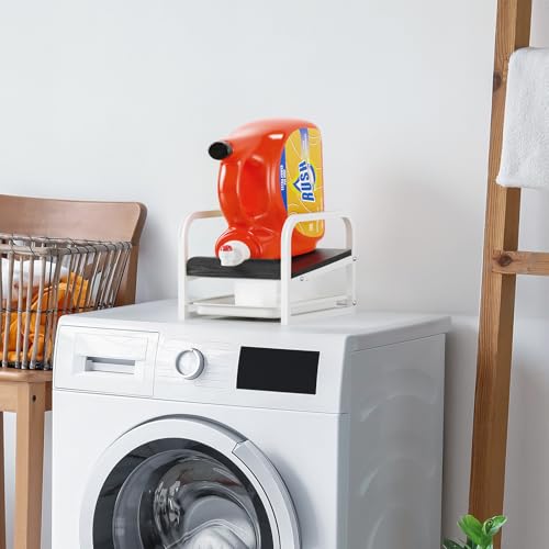 PAPAGIFTREE Laundry Detergent Holder Liquid Laundry Detergent Riser and Stand, Liquid Detergent Holder with Drip Tray for Laundry Room Organization (Tilted-Black Wood) - Image 2