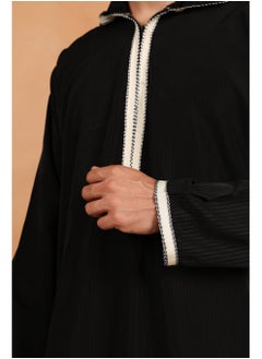 Yigo by Mariam Qamis Papis – Black Hooded Men’s Qamis – Lightweight Zibda Fabric | Classic Omani Style Thobes  - Image 5