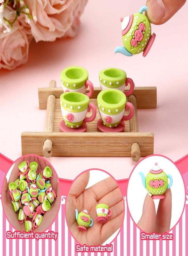Patelai 50 Pcs Mini Spring Tea Party Figurines Set Bulk Floral Tiny Teapots Teacups Figurines Miniatures for Spring Tea Party DIY Supplies Birthday Gifts Home Garden Desktop Accessories - Image 2
