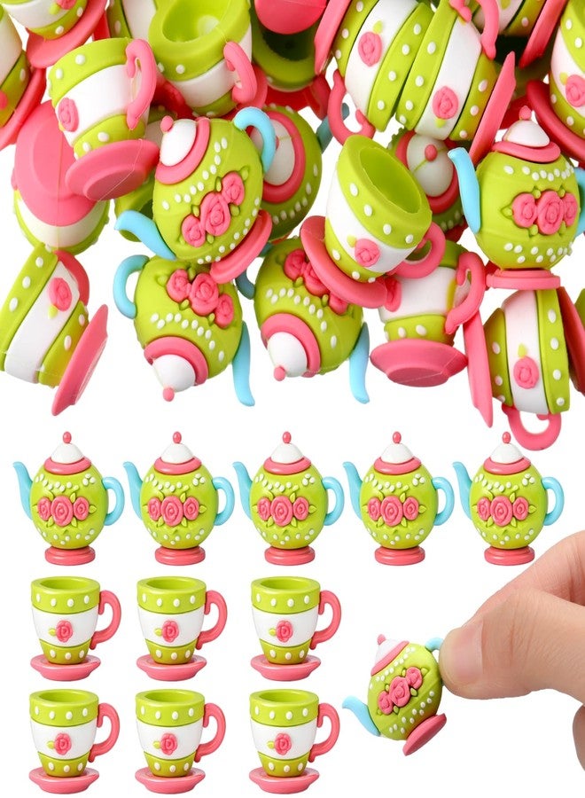 Patelai 50 Pcs Mini Spring Tea Party Figurines Set Bulk Floral Tiny Teapots Teacups Figurines Miniatures for Spring Tea Party DIY Supplies Birthday Gifts Home Garden Desktop Accessories - Image 1