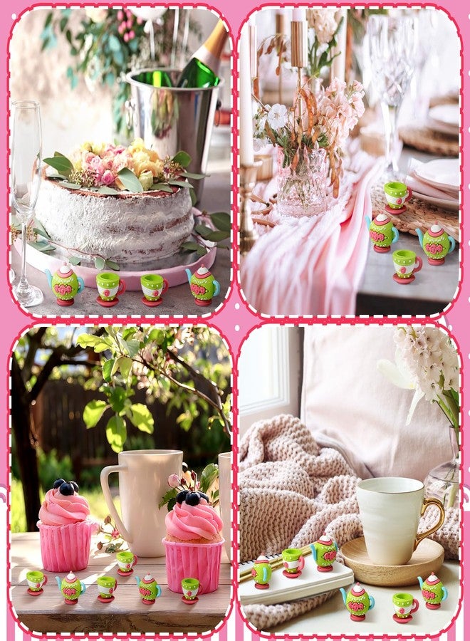 Patelai 50 Pcs Mini Spring Tea Party Figurines Set Bulk Floral Tiny Teapots Teacups Figurines Miniatures for Spring Tea Party DIY Supplies Birthday Gifts Home Garden Desktop Accessories - Image 5