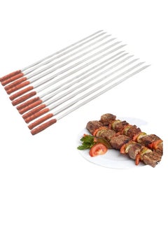 GO2CAMPS 6-Piece Bbq Skewers Wid Flat With Wooden Handle Stainless Steel  For Making Kabab,Koubideh,Persian,Brazilian Kabob 