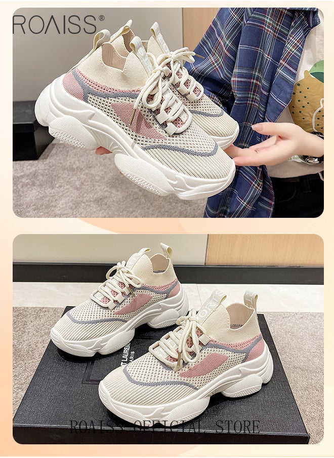 Women's Thick Sole Sneakers Women's Mesh Dad Shoes Women's Athlesiure Shoes Hollow Casual Shoes