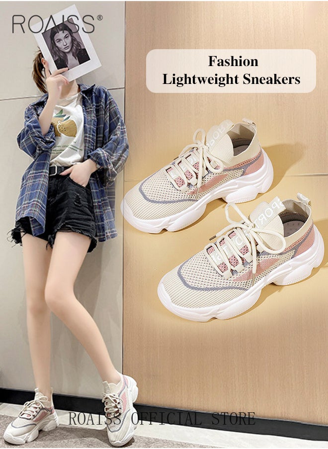 Women's Thick Sole Sneakers Women's Mesh Dad Shoes Women's Athlesiure Shoes Hollow Casual Shoes