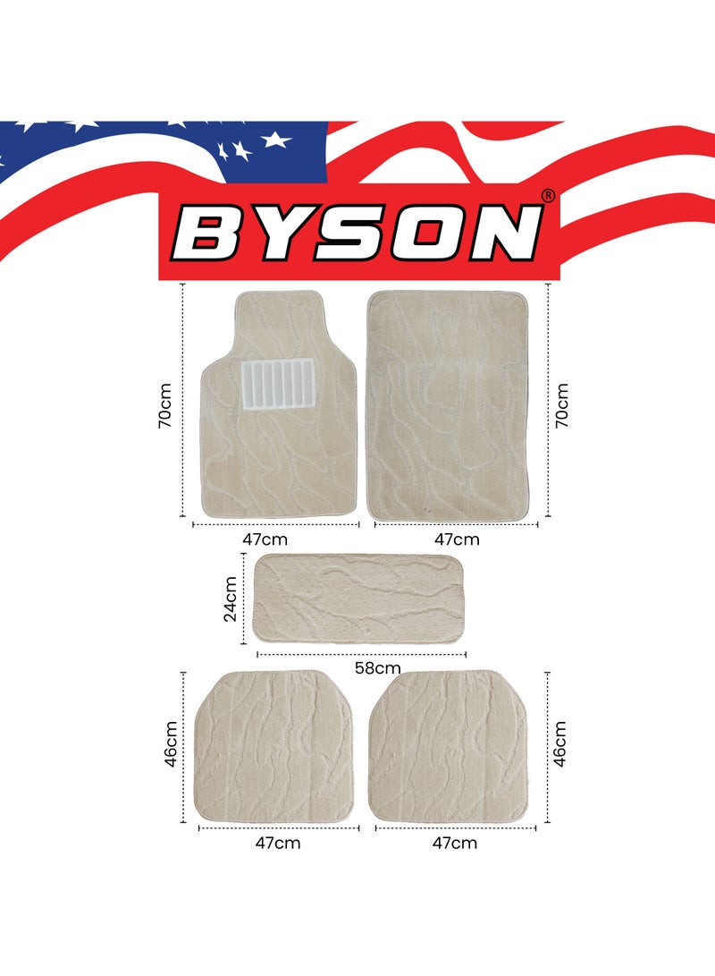 BYSON Durable Auto Universal 5 Piece Car Floor Mats for Sedan and SUV - Heavy Duty Waterproof Interior Protection with Stylish Design and Easy Clean Fit for All Season Use (Beige) - Image 5