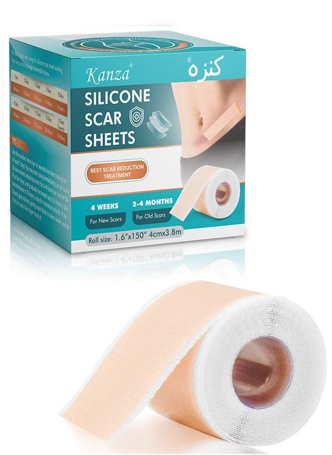 Kanza Medical Grade Silicone Scar Sheets Roll 3.8m Tape Keloid C-Section Surgical Scars Removal Treatment Silicon Gel Cream Patch Bandage Removes Abs Tuck Surgery Scars (4cm x 3.8m)  - Image 1