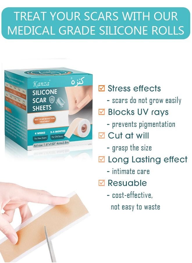 Kanza Medical Grade Silicone Scar Sheets Roll 3.8m Tape Keloid C-Section Surgical Scars Removal Treatment Silicon Gel Cream Patch Bandage Removes Abs Tuck Surgery Scars (4cm x 3.8m)  - Image 3