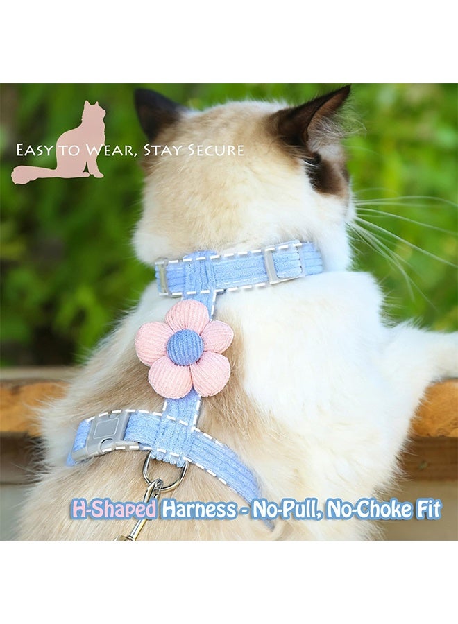 Adjustable Soft Nylon Cat Harness and Leash Set Escape Proof Breathable Floral Chest Strap Comfort Flower Pet Walking Lead for Kittens Small Dogs and Puppies Outdoor Walking - Image 3