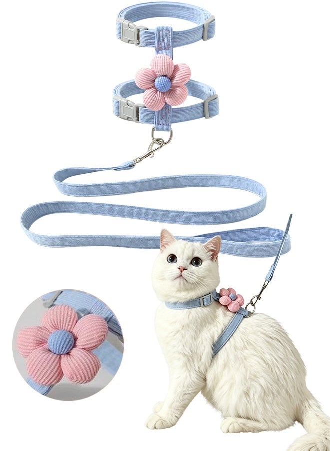 Adjustable Soft Nylon Cat Harness and Leash Set Escape Proof Breathable Floral Chest Strap Comfort Flower Pet Walking Lead for Kittens Small Dogs and Puppies Outdoor Walking - Image 1