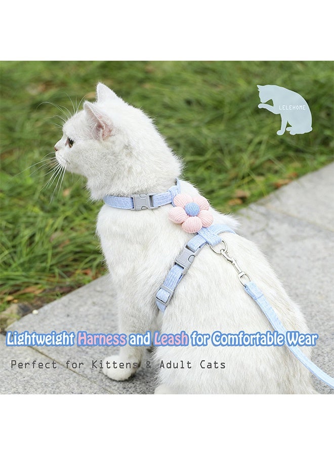 Adjustable Soft Nylon Cat Harness and Leash Set Escape Proof Breathable Floral Chest Strap Comfort Flower Pet Walking Lead for Kittens Small Dogs and Puppies Outdoor Walking - Image 4