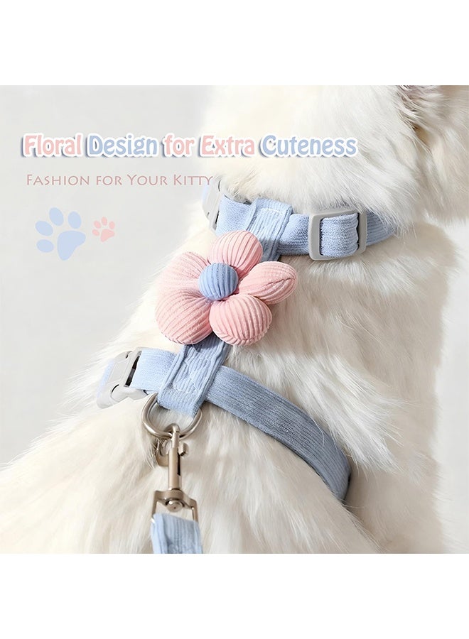Adjustable Soft Nylon Cat Harness and Leash Set Escape Proof Breathable Floral Chest Strap Comfort Flower Pet Walking Lead for Kittens Small Dogs and Puppies Outdoor Walking - Image 5