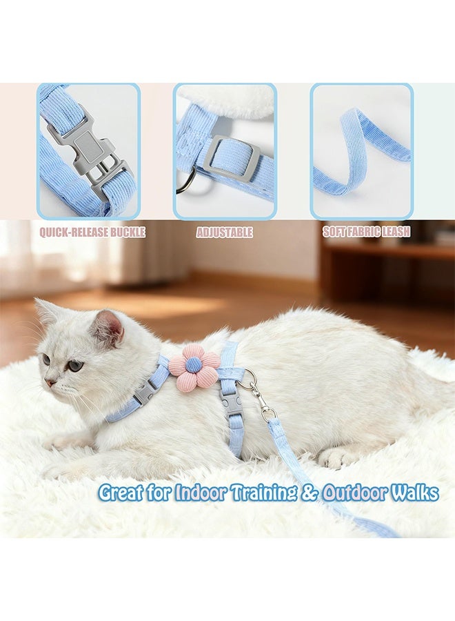 Adjustable Soft Nylon Cat Harness and Leash Set Escape Proof Breathable Floral Chest Strap Comfort Flower Pet Walking Lead for Kittens Small Dogs and Puppies Outdoor Walking - Image 2