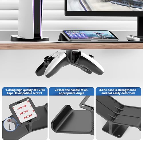 Yocice Controller Holder,Headphone Stand Headset and Controller Stand Under Desk Controller Holder with Strong Double Sided Tape Universal Design for Xbox ONE, PS5, PS4, PC - Image 3