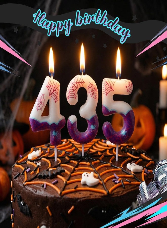 ميتلي شمعة عيد الميلاد الخامس بتصميم عنكبوت بنفسجي من إم تي لي، شمعة رقم 5، زينة كعكة بتصميم عنكبوت شبحي، لوازم حفلات ذات طابع خاص - Image 5
