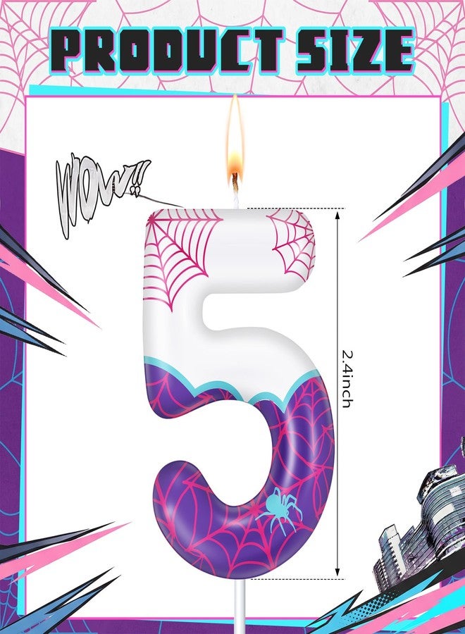 ميتلي شمعة عيد الميلاد الخامس بتصميم عنكبوت بنفسجي من إم تي لي، شمعة رقم 5، زينة كعكة بتصميم عنكبوت شبحي، لوازم حفلات ذات طابع خاص - Image 2