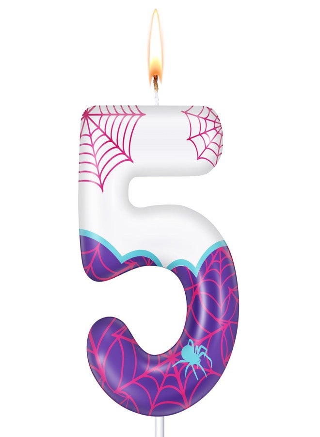 ميتلي شمعة عيد الميلاد الخامس بتصميم عنكبوت بنفسجي من إم تي لي، شمعة رقم 5، زينة كعكة بتصميم عنكبوت شبحي، لوازم حفلات ذات طابع خاص - Image 1