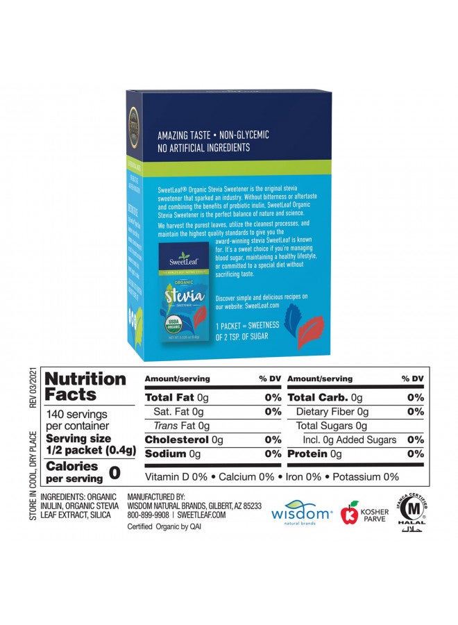 Sweet Drops SweetLeaf Organic Stevia Packets - Zero Calorie Stevia Powder, No Bitter Aftertaste, Sugar Substitute for Keto Coffee, Nothing Artificial, Non-GMO Stevia Sweetener Packets, 70 Count - Image 1