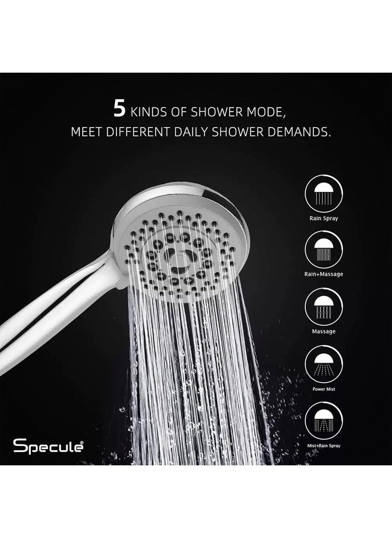 Specule Specule High Grade 4Inches ABS Multi Function 5Mode Bathroom Hand Shower set with MistMassage Rain functions with Stainless Steel 15 Meters tube Wall Hook Polished Finish Chrome  - Image 2