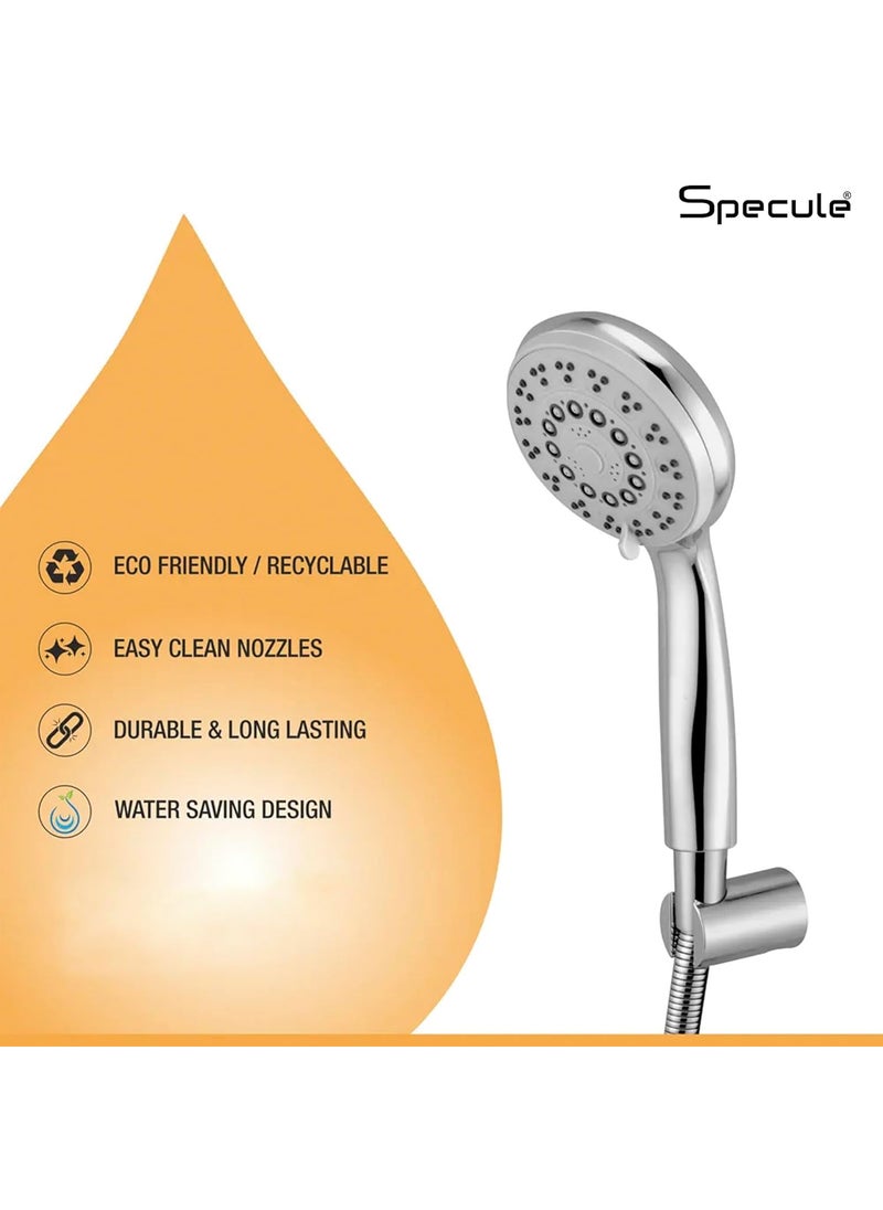 Specule Specule High Grade 4Inches ABS Multi Function 5Mode Bathroom Hand Shower set with MistMassage Rain functions with Stainless Steel 15 Meters tube Wall Hook Polished Finish Chrome  - Image 5