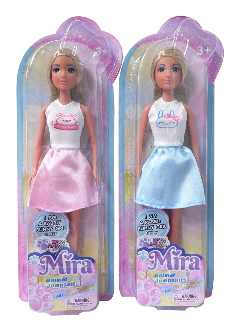 Mira Lovely Dolls – 11.5 Inch Fashion Doll with Cute Rabbit Print Two-Piece Mix Outfit (Random Color) | Girls Toys 3+ - Image 1