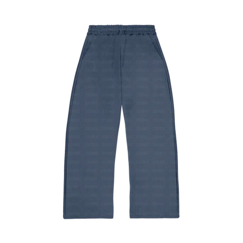 2024 Europe and the United States cross-border casual simple couple fashion hoodie sweatshirt solid color loose sweater pants wholesale Blue trousers 2172-1 (pocket embroidery)
