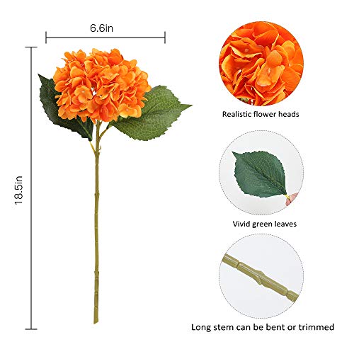 Tifuly Orange Hydrangea Artificial Flowers - 5 pcs Realistic Single 18.7 in Long Stem Fake Silk Hydrangea Bouquets for Party Wedding Centerpieces Home Office Decor - Image 5