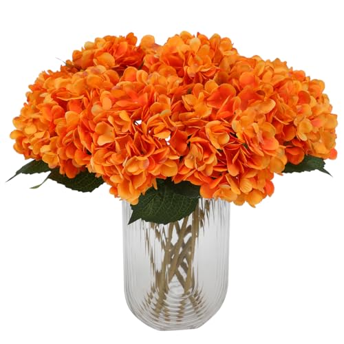 Tifuly Orange Hydrangea Artificial Flowers - 5 pcs Realistic Single 18.7 in Long Stem Fake Silk Hydrangea Bouquets for Party Wedding Centerpieces Home Office Decor - Image 1