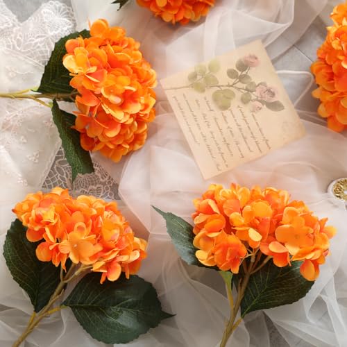 Tifuly Orange Hydrangea Artificial Flowers - 5 pcs Realistic Single 18.7 in Long Stem Fake Silk Hydrangea Bouquets for Party Wedding Centerpieces Home Office Decor - Image 4