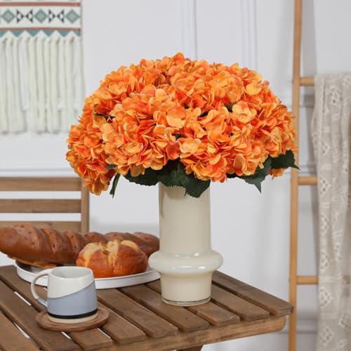 Tifuly Orange Hydrangea Artificial Flowers - 5 pcs Realistic Single 18.7 in Long Stem Fake Silk Hydrangea Bouquets for Party Wedding Centerpieces Home Office Decor - Image 3