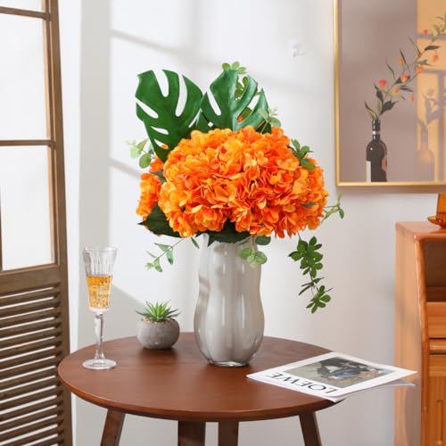 Tifuly Orange Hydrangea Artificial Flowers - 5 pcs Realistic Single 18.7 in Long Stem Fake Silk Hydrangea Bouquets for Party Wedding Centerpieces Home Office Decor - Image 2