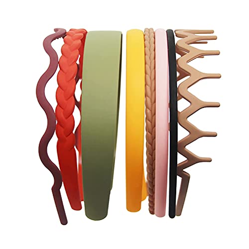 HOMEMATES 8 Pcs Plastic Headbands with Fine Comb Teeth, Mixing Set of Wide Thin Plain Plastic Headbands and Zig Zag Matte Hair Bands Woven Pattern Hair Bands for Women and Girls - Image 1