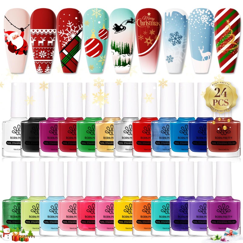 Born Pretty Nail Art Stamping Polish Halloween Nail Polish Set Manicure Print Nails Polish for Stamping Plates 24 Colors Bulk Nail Polish Set Gift Collection - Image 1