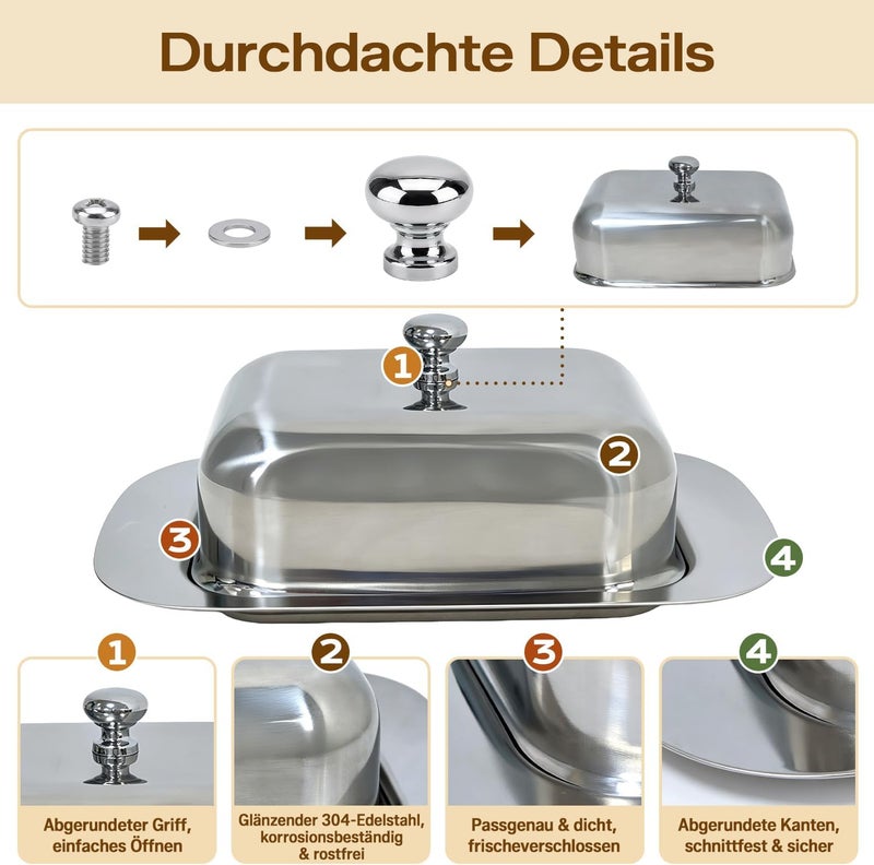 Esoes 304 Stainless Steel Butter Dish (Food Grade) with Lid, Dishwasher Safe, Butter Bell for Kitchen, Breakfast, Fridge, Storage of Butter & Margarine, Butter Container - Image 3