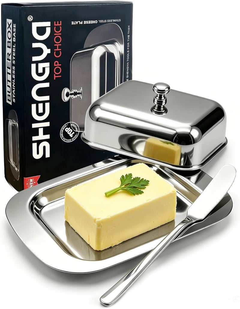 Esoes 304 Stainless Steel Butter Dish (Food Grade) with Lid, Dishwasher Safe, Butter Bell for Kitchen, Breakfast, Fridge, Storage of Butter & Margarine, Butter Container - Image 1