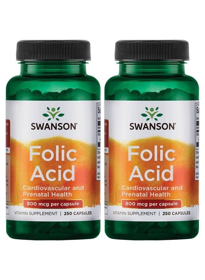 Swanson Folic Acid 800 mcg (1Vitamin 335 mcg Dfe Folate) 250 Capsules (2 Pack) - Image 1
