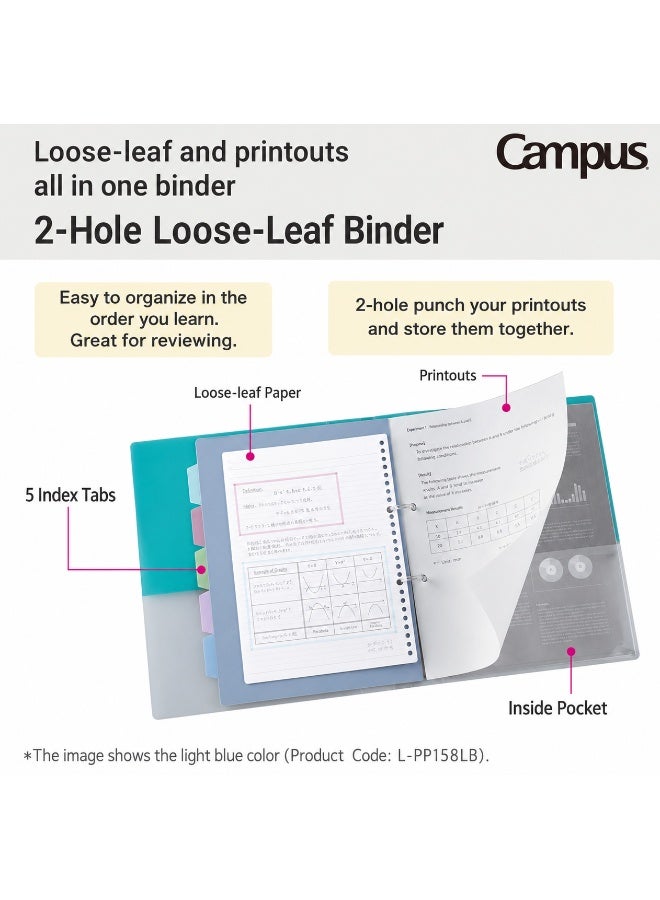 KOKUYO Campus 2-Ring Slim Loose-Leaf Binder L-PP158M / RU-PP158M, A4, 2-hole, capacity up to 100 sheets, Gray, Polypropylene, 1 binder for school handouts - Image 2