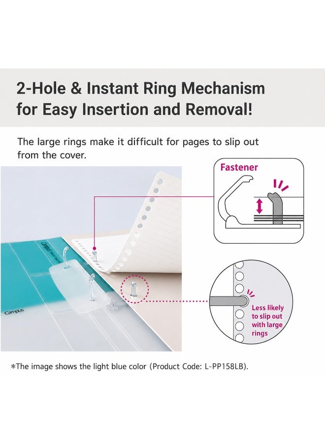 KOKUYO Campus 2-Ring Slim Loose-Leaf Binder L-PP158M / RU-PP158M, A4, 2-hole, capacity up to 100 sheets, Gray, Polypropylene, 1 binder for school handouts - Image 4