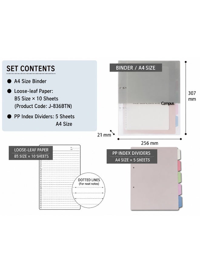 KOKUYO Campus 2-Ring Slim Loose-Leaf Binder L-PP158M / RU-PP158M, A4, 2-hole, capacity up to 100 sheets, Gray, Polypropylene, 1 binder for school handouts - Image 3
