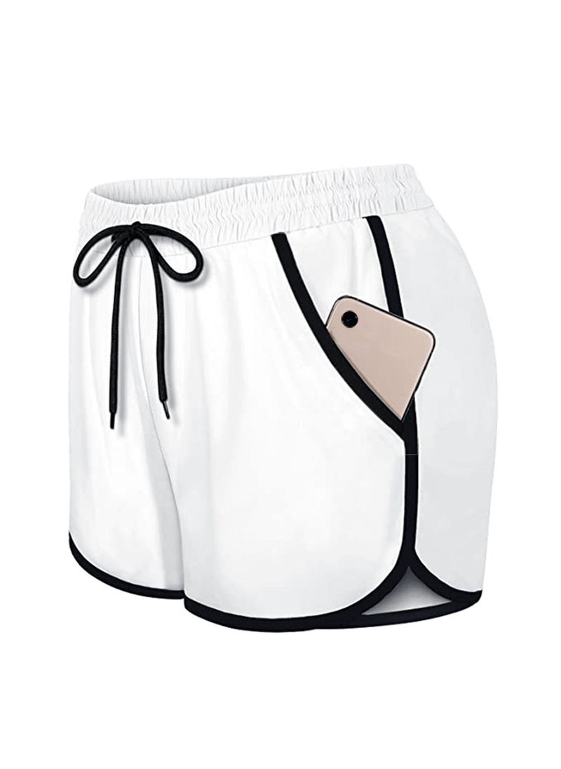 Womens Casual Shorts Pocket For Sports Fitness Running Yoga Tennis Available In Stock Waistband White  - Image 1
