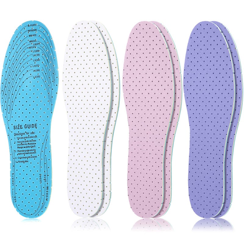 Sintege 3 Pairs Breathable Shoe Insoles Inserts Soft Cushioning Double-Layer Latex Foam Perforated Replacement Insoles for Men 7-11 Woman 2-8(White, Pink, Purple) - Image 1