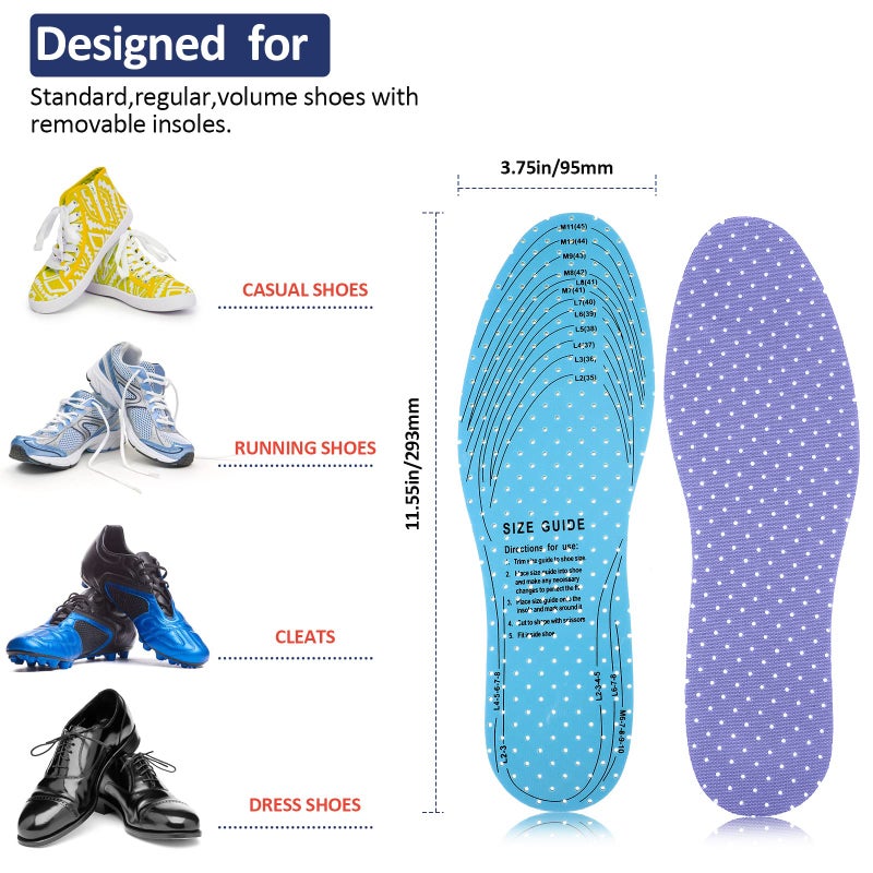 Sintege 3 Pairs Breathable Shoe Insoles Inserts Soft Cushioning Double-Layer Latex Foam Perforated Replacement Insoles for Men 7-11 Woman 2-8(White, Pink, Purple) - Image 3