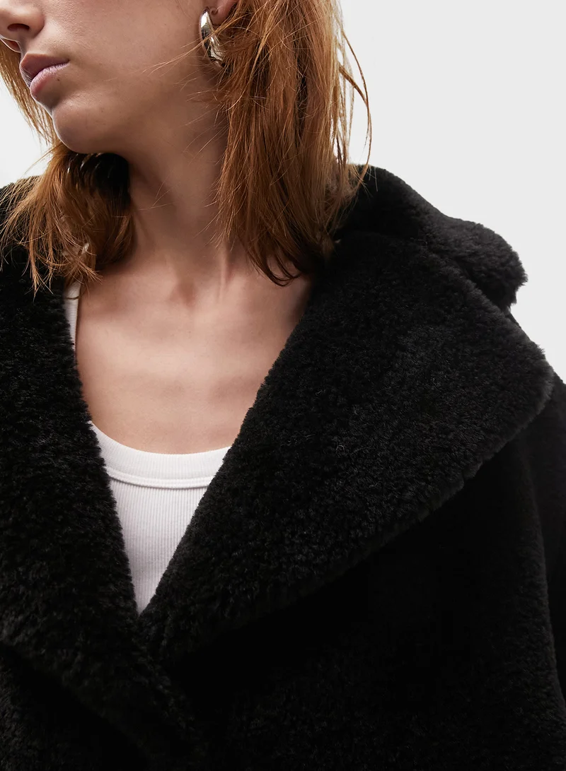 TOPSHOP Topshop mid-length borg coat in black