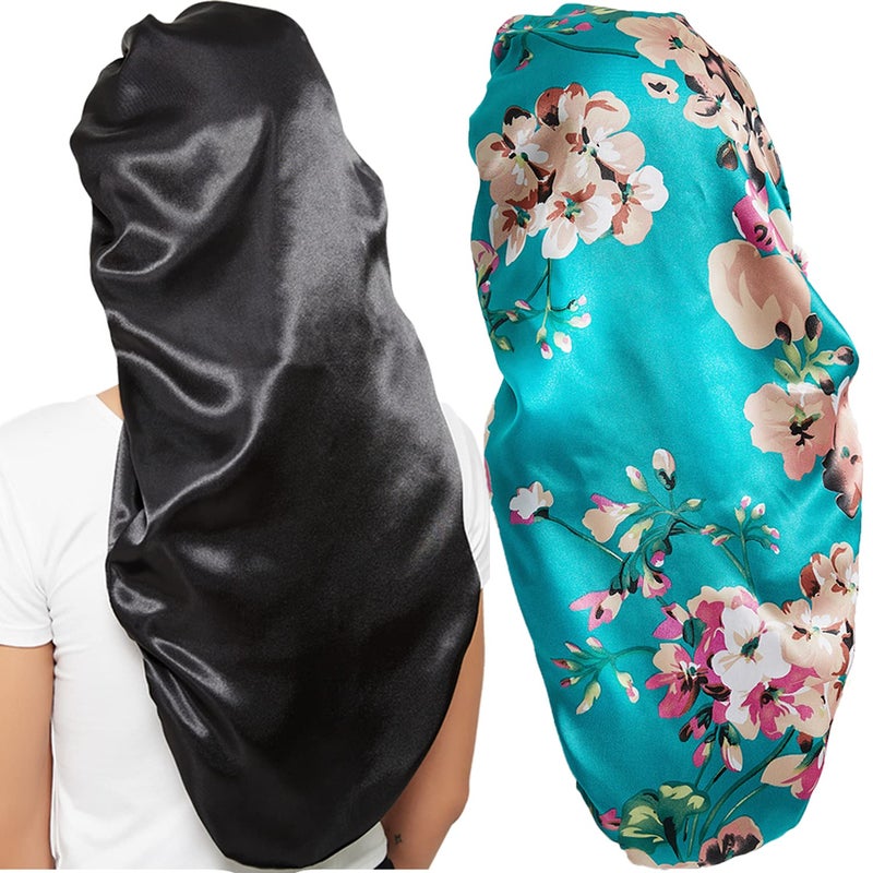 Wbfwbb 2 Pcs Silk Bonnet for Women Satin, Soft Elastic Band Silky Sleeping Cap Big Bonnets for Braids - Image 1